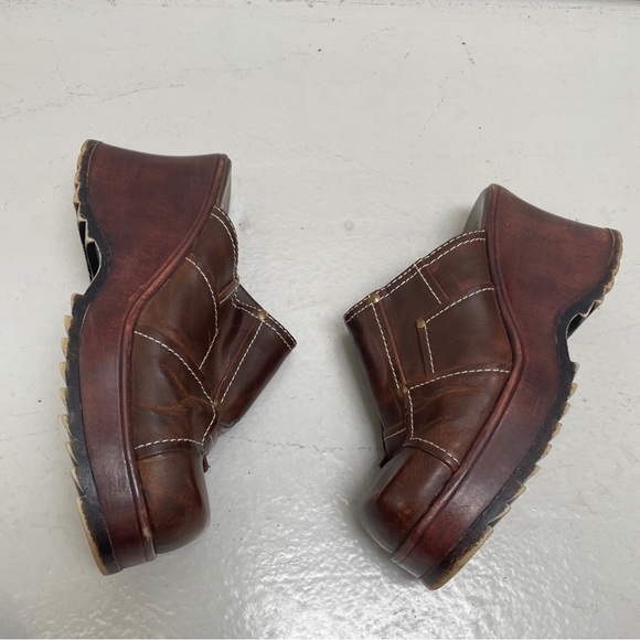 Vintage Soda Brown Chunky Leather Heel platform patchwork Womens US 9 Shoes Mule - Picture 10 of 14